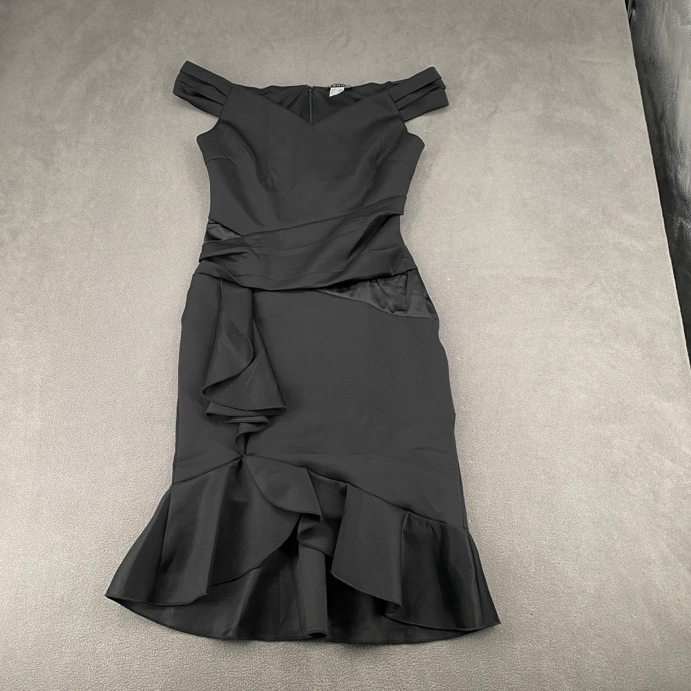 Venus Black Off The Shoulder Ruffle Hem Sheath Cocktail Dress Womens‎ Medium